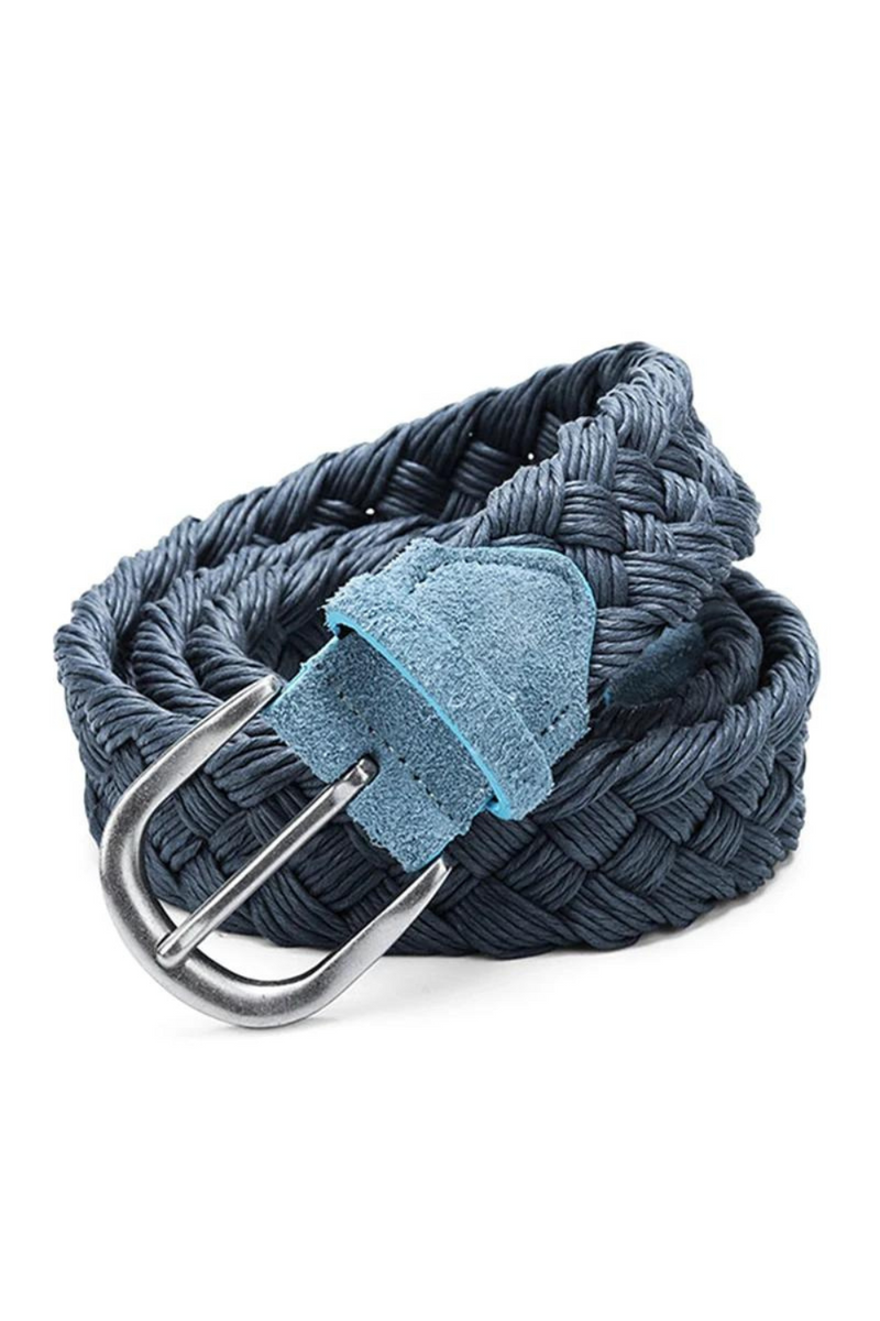 Belt With Rope Knitted Without Holes Cotton Weave Blue Belts Handwork Belts