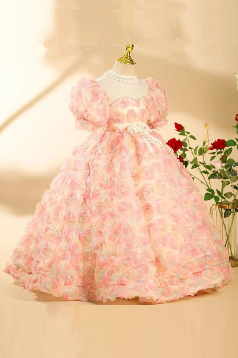 Evening Party Dresses for Girls Children Clothes Flowers Beading Ball Gown Teenage Royal Grad Night Dress Infant