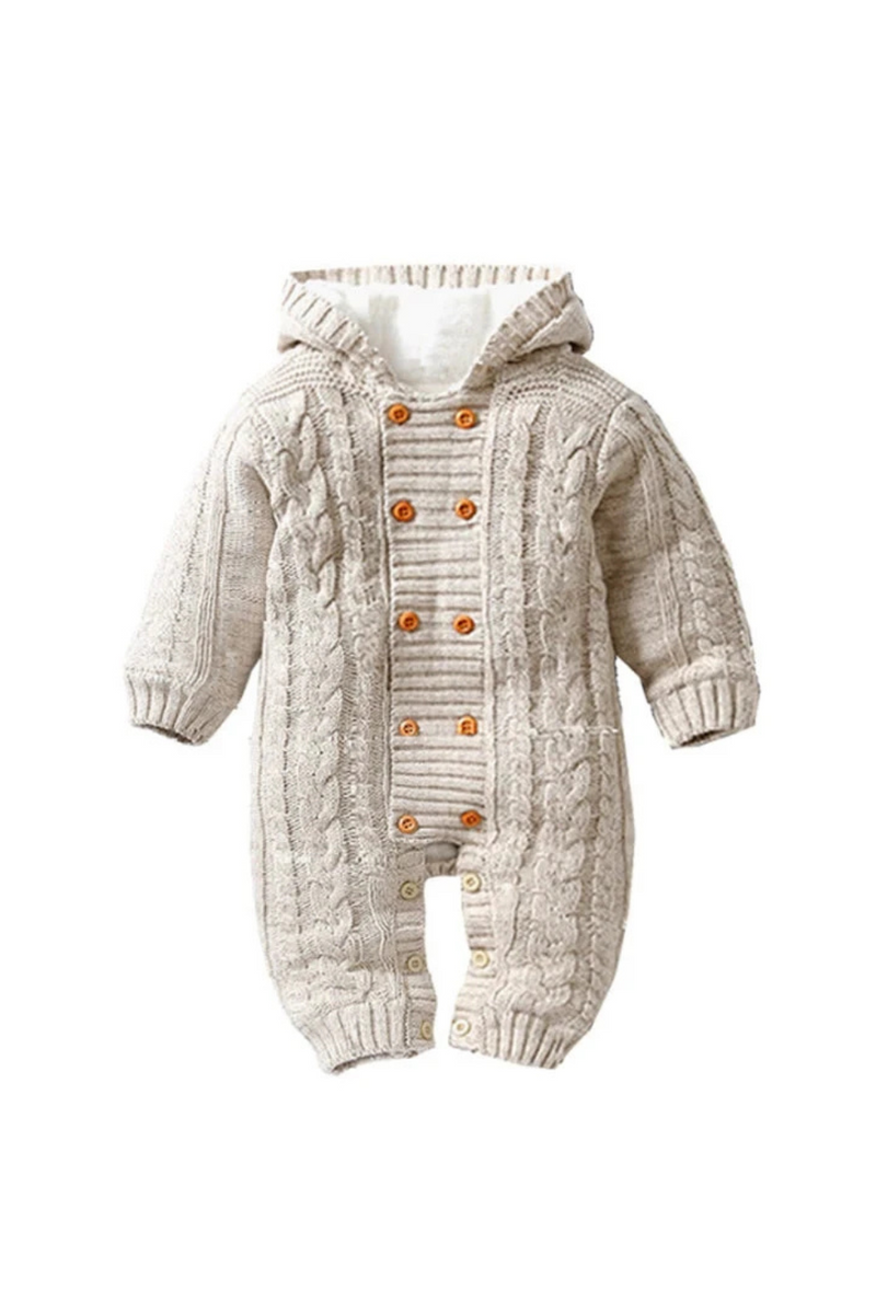 Infant Baby Rompers Winter Clothes Baby Boy Girl Knitted Sweater Jumpsuit Hooded Kid Toddler Outerwear