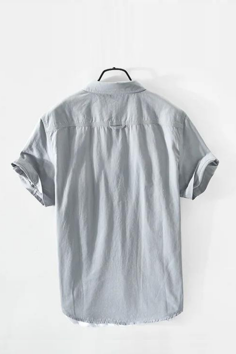Summer Men Casual Shirts Premium Cotton Slim-Fit Simple Design Double Pocket