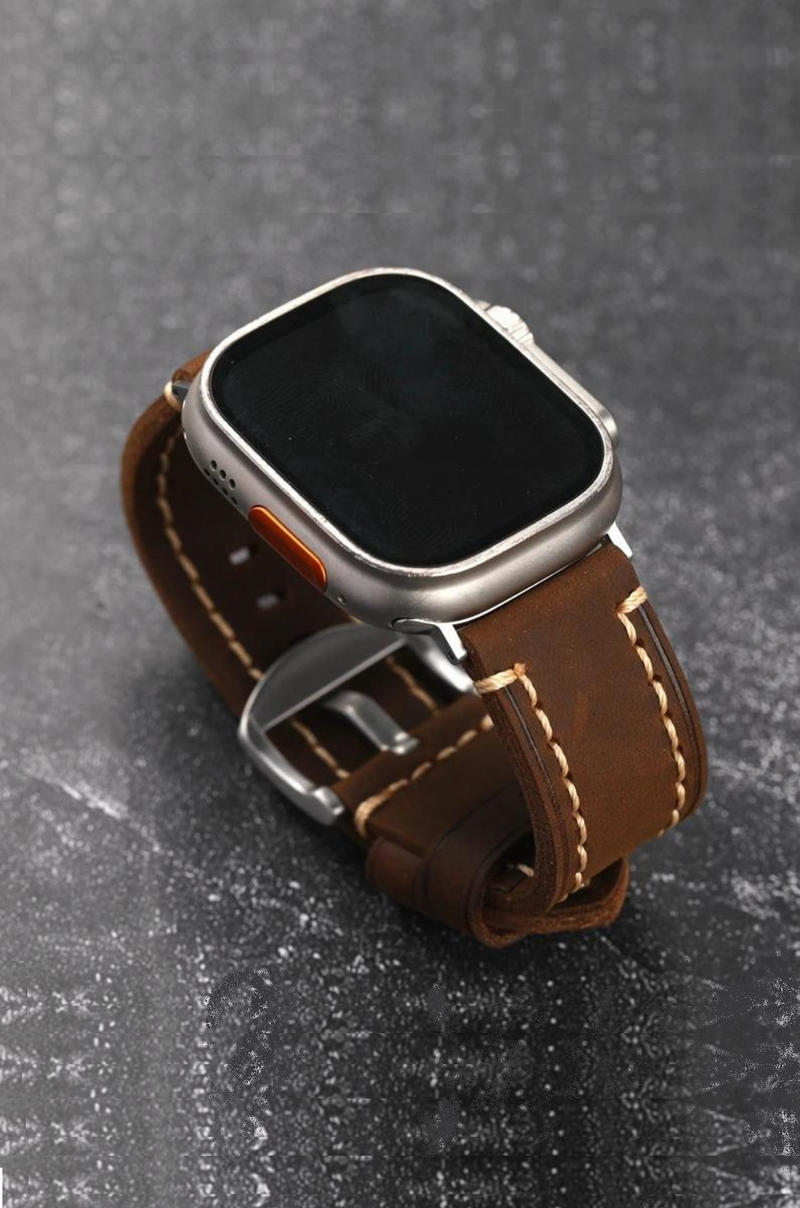 Handmade Leather Watchband Fits Apple Watch Thickened Brushed Leather Vintage Style