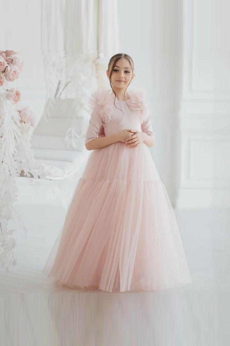 Flower Girl Dresses Tulle With Bow Half Sleeve For Wedding Birthday Party Banquet Princess Gowns