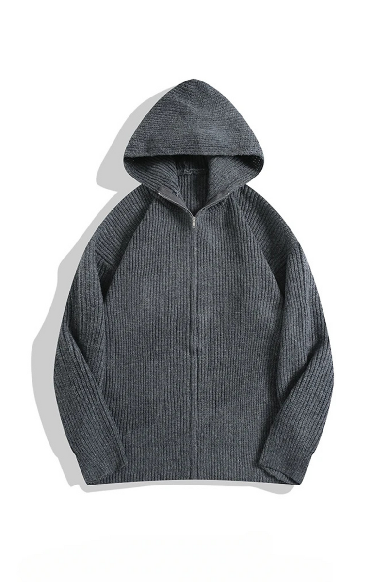 Men's Solid Hooded Sweaters Cardigan Trendy Street Retro Simple Casual Knitted Jackets