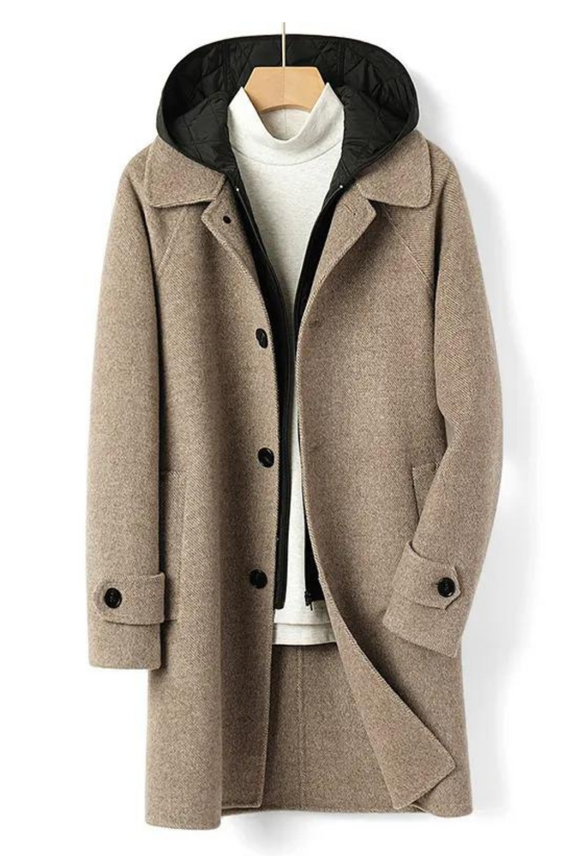 Australian wool double-sided wool coat men's detachable mulberry silk liner hooded thick coat