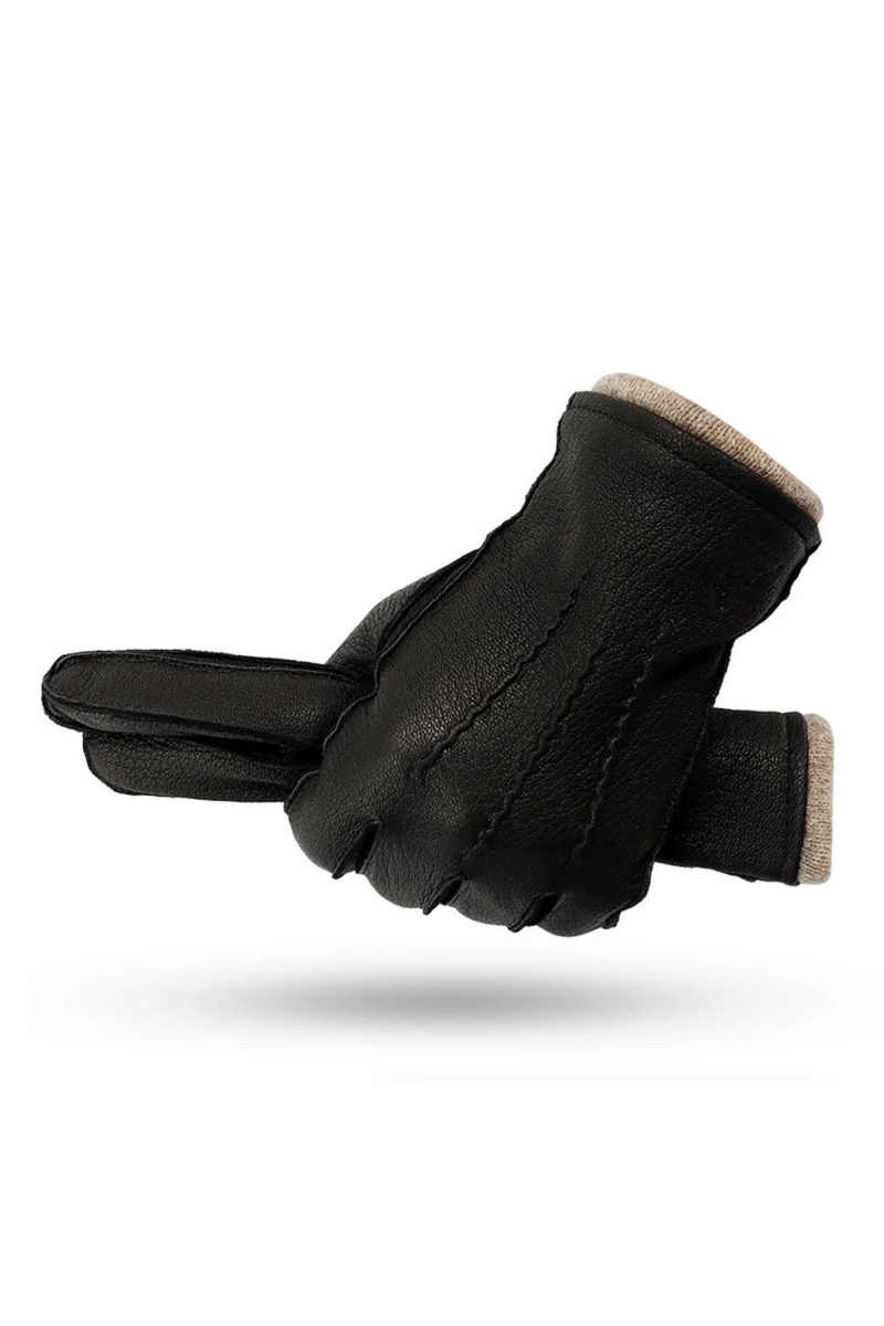 Men winter gloves deerskin warm outdoor wave pattern gloves wool lining