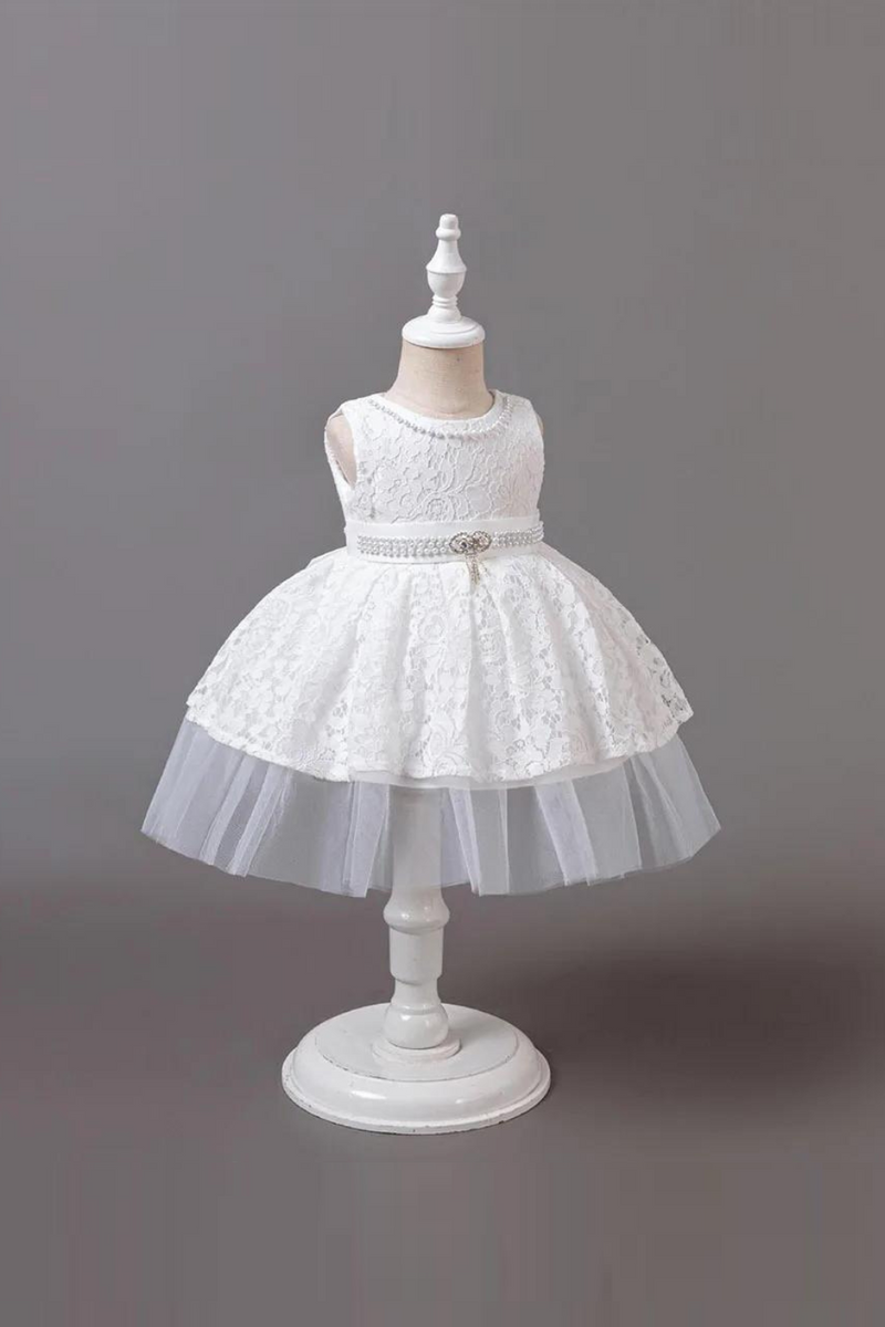 Baby Girl Dress Beading Embroidery Infant White Birthday Party Dresses Toddler Kids Wedding Prom Gown