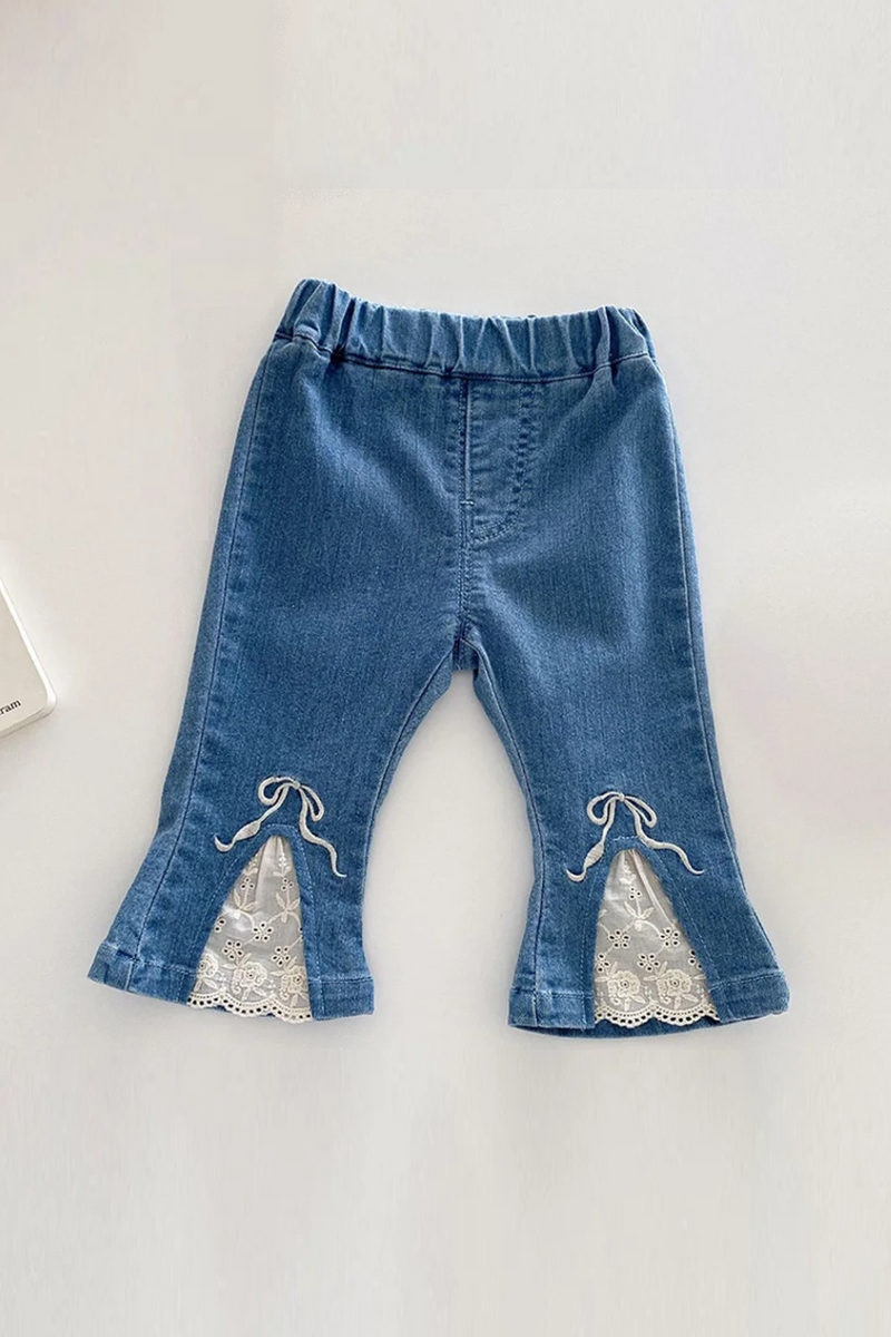 Toddler Girl Pants Blue Denim Patchwork Spring Autumn Children Clothing Kids Jeans