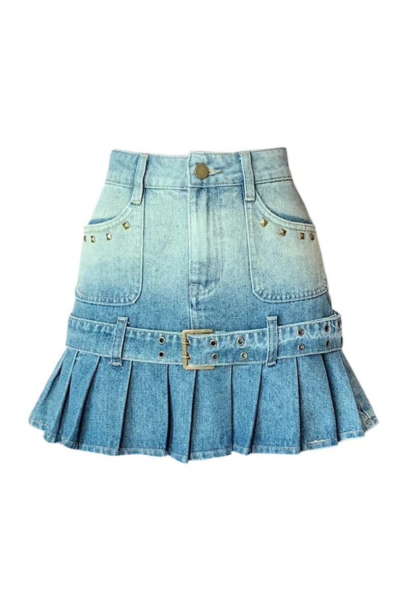 Women's Blue Gradient Denim Skirt  Retro Denim Skirt Clothing