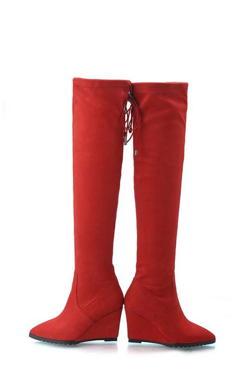 Winter Boots Women Solid Wedges Shoes Heels Over the Knee Boots Female Elegant