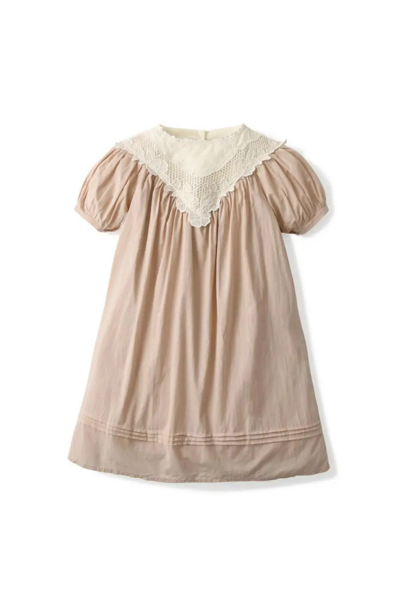 Kids Lace Collar Clothes Summer Children Short Sleeve Birthday Dress Poplin Lace Collar Girls