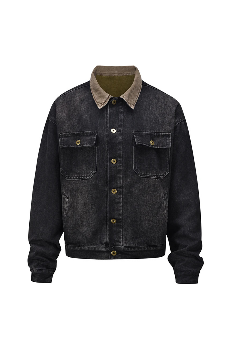 Autumn Double Layered Heavy Washed Denim Jacket Men's Baggy Casual Jeans Coat