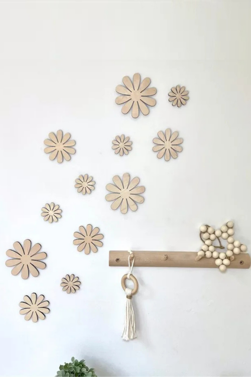 Wooden Flower Wall Decoration Self-adhesive Flower Wall Stickers Set Nordic Wooden Decor