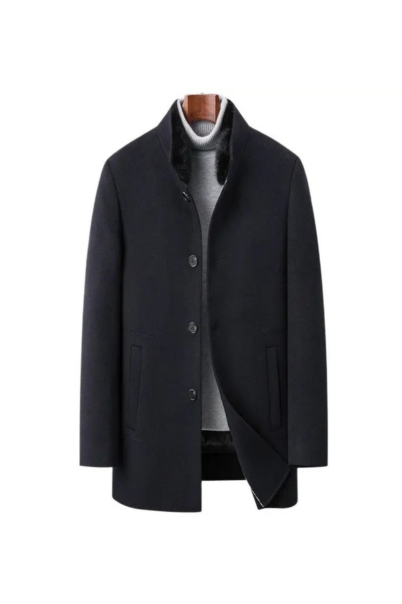 Winter Wool mink fur collar Trench Coat Men Jackets Thick Coat Men