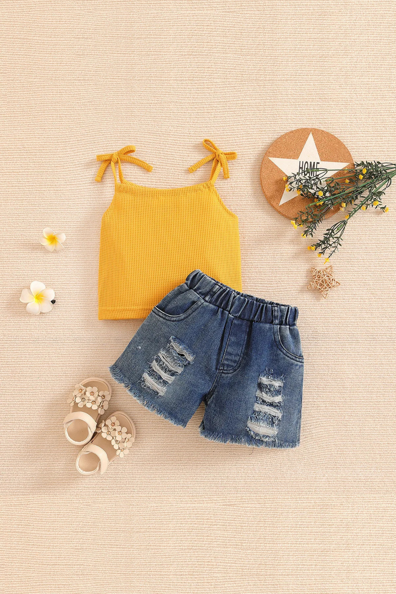 Baby Girls Summer Clothes Brief Sleeveless T-shirt Denim Shorts Clothing Set