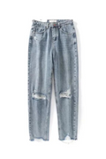 Spring Autumn Ladies High Waist Trousers Pothole Light Blue Elegant Women Chic Denim Pants