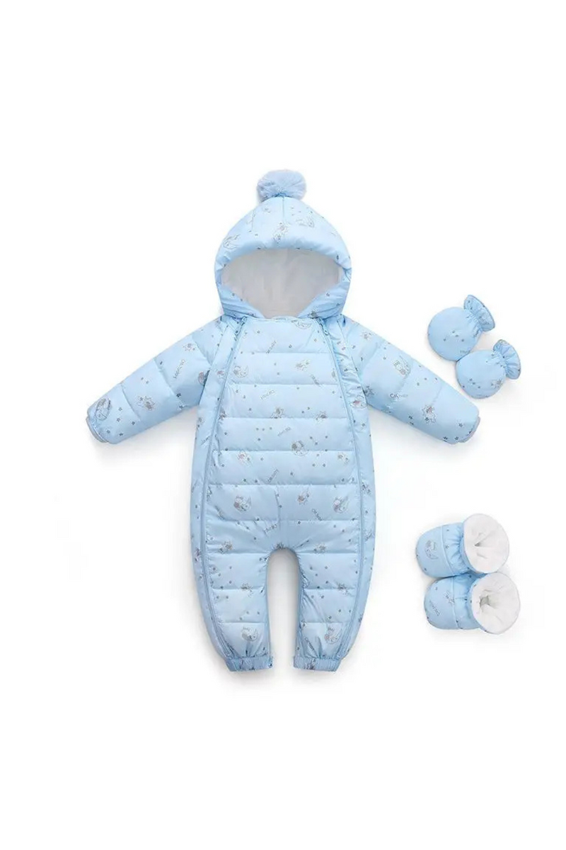 Baby Jumpsuit Thickened Hooded Print Newborn Outdoor Romper Warm Boutique Down Jacket Rompers