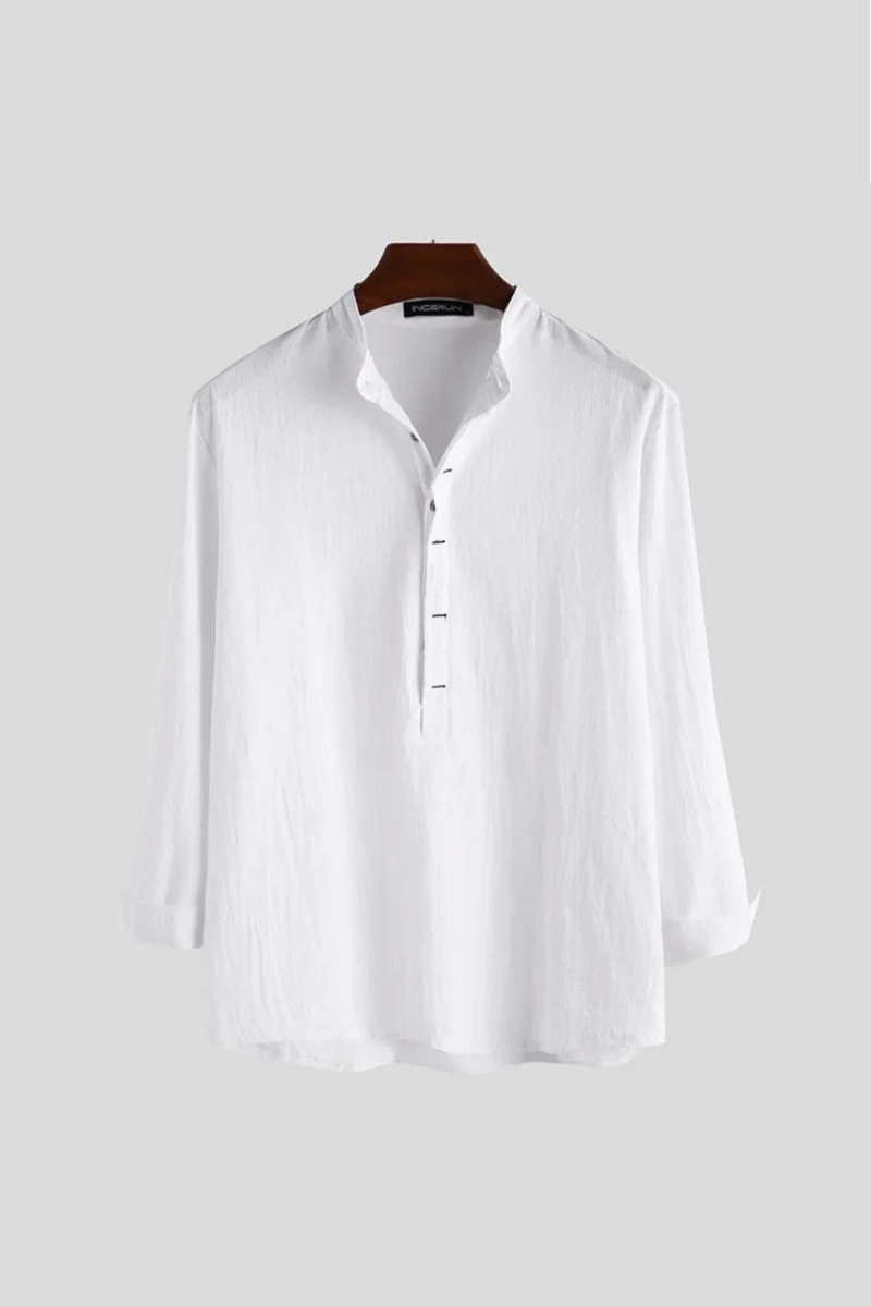 Men Casual Linen Shirts Solid White Loose Shirt Slim Pullover Shirts