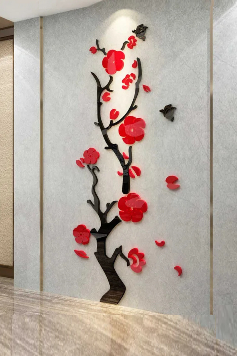 Plum Blossom Tree Home Decor Acrylic 3D Wall Sticker Decals Living Room Hallway TV Background Wall Furniture