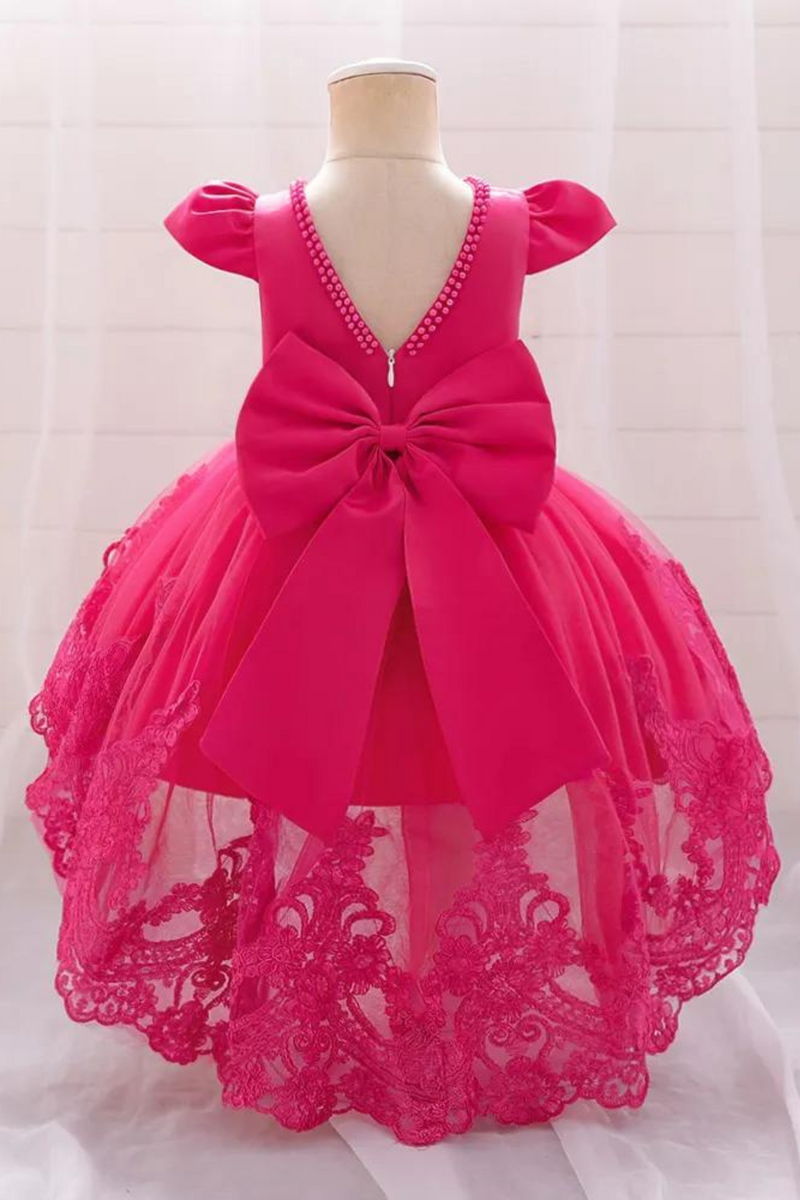 Toddler Bow Baby Dress For Girls Beading Tulle Princess Birthday Embroidery Kids Party Dresses for Girl Pink Baptism Costume