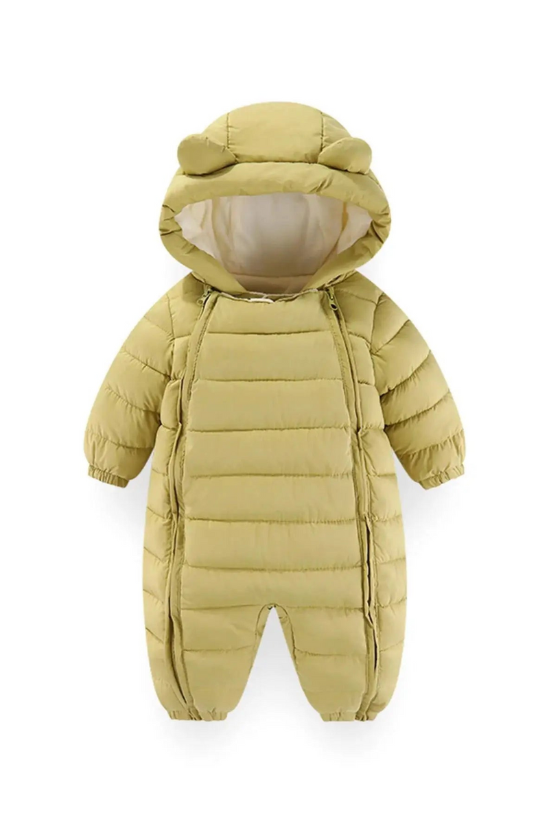 Baby Boys Girls Winter Snowsuit Hooded Double Zipper Romper Thicken Warm Jumpsuit Coat