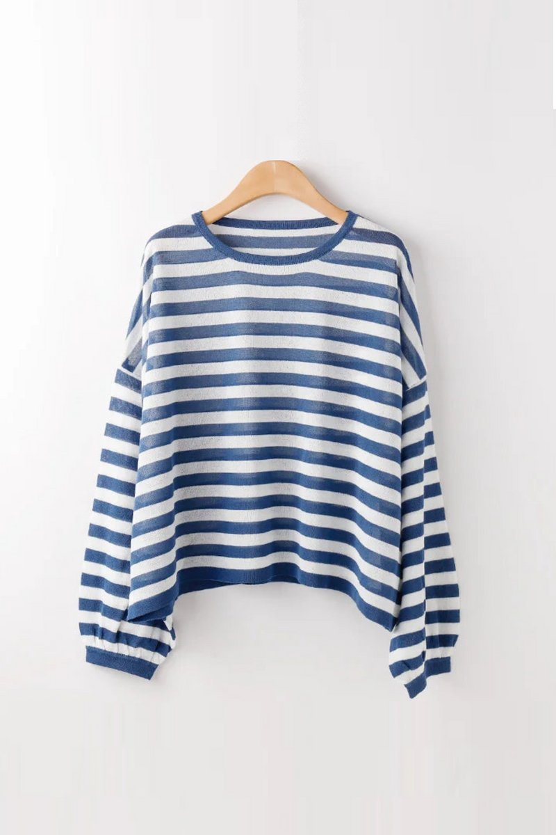 Striped Knitted Women T-Shirts Summer Lantern Sleeved Loose Elegant Female Pulls Tops Tees