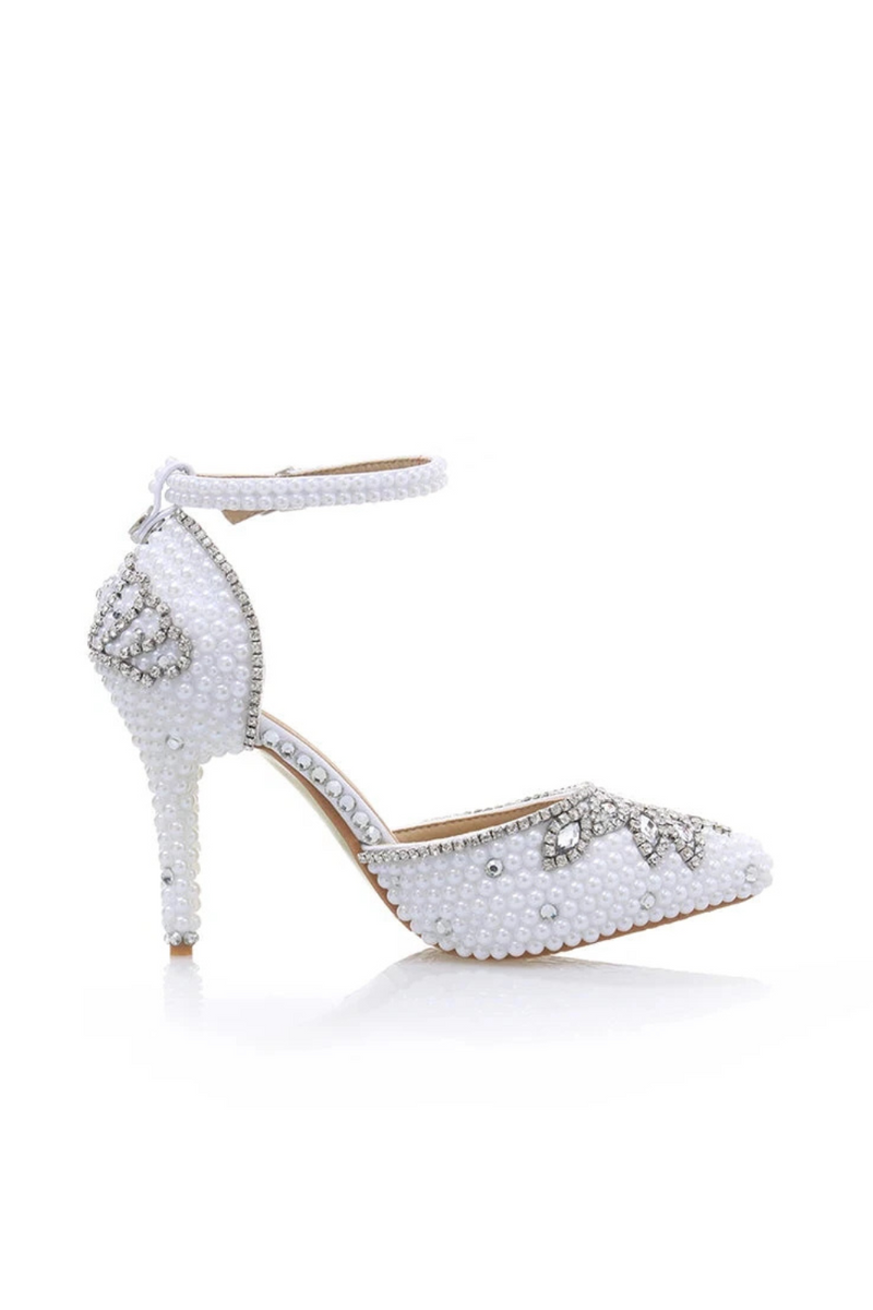 White pearl Bridal Wedding shoes Women Summer Sandals woman real leather 10cm heel shoes