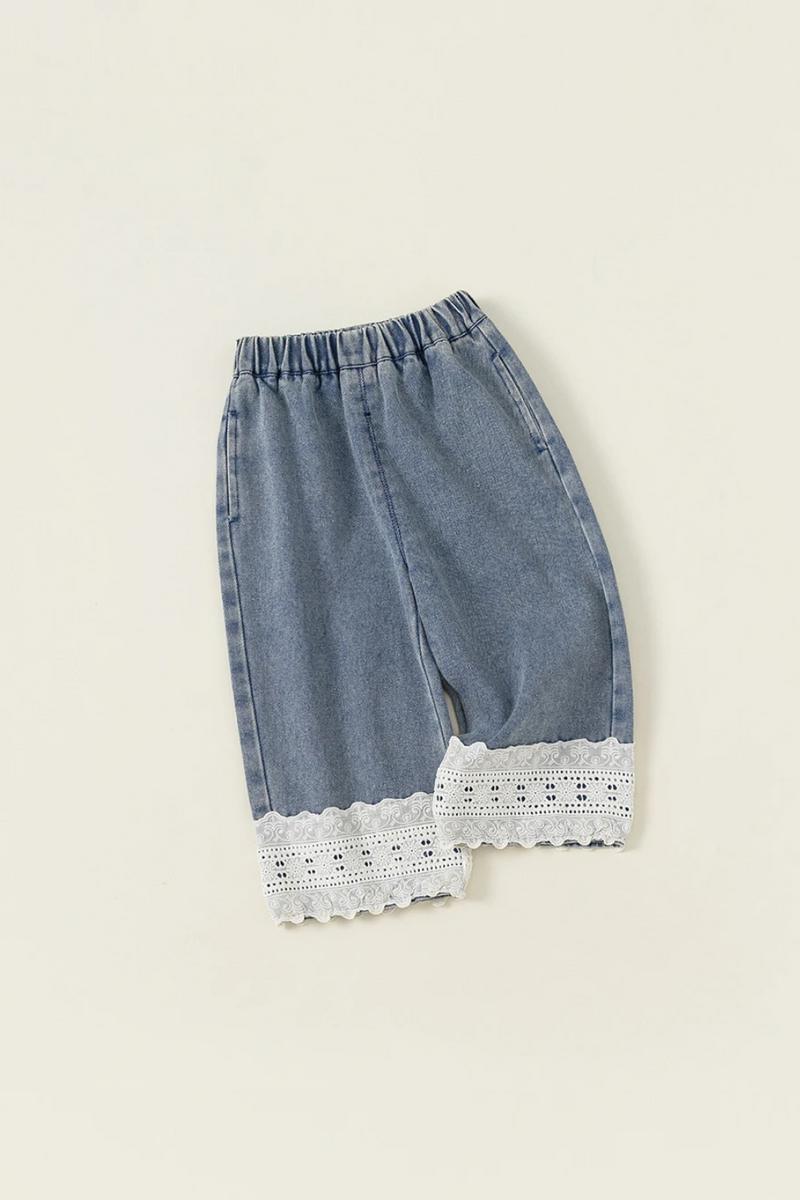 Kids Pants Jeans Lace Denim Straight Leg