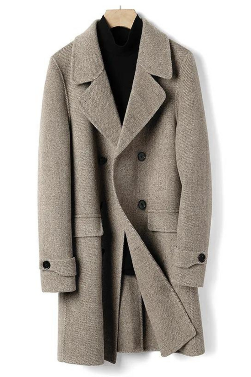 Luxury Australian wool double-sided wool coat men's detachable mulberry silk liner hooded thick coat