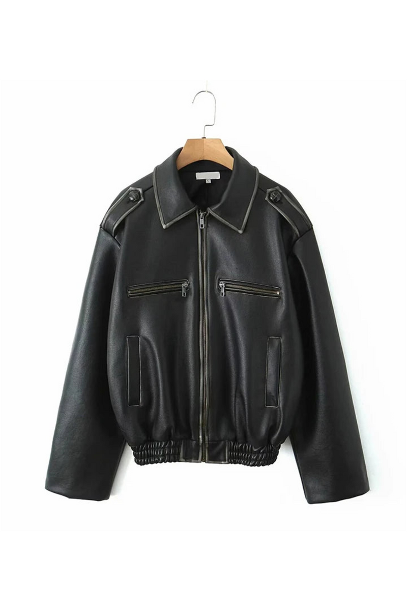 Autumn Winter Women Motorcycle Jacket Lapel Collar Female Zipper Outerwear Biker Coat