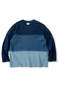 Spring and Summer Vintage Men's Indigo Blue Manual Embroidery Loose Long-sleeved T-shirt