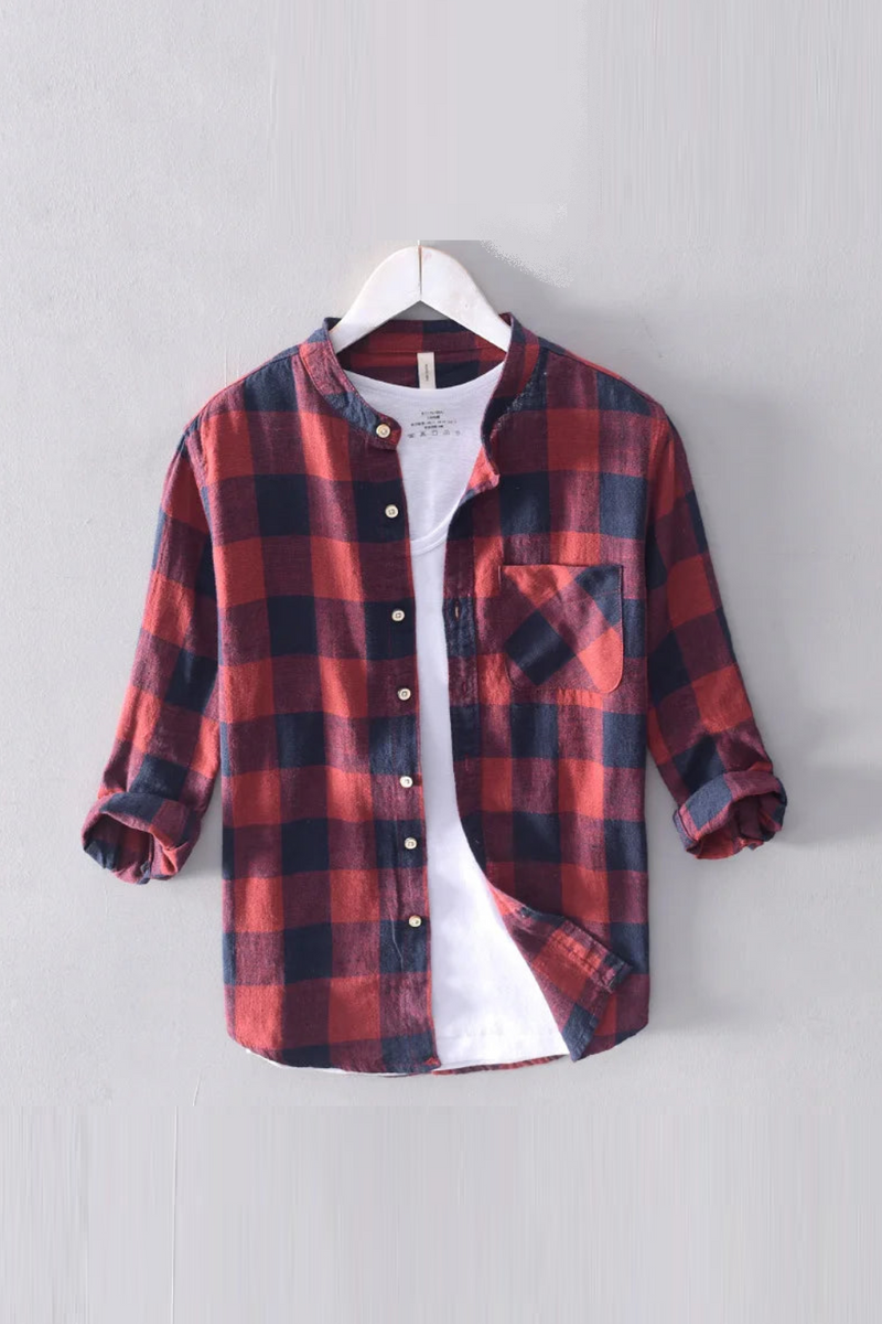 Men Linen Shirts Plaid Casual Shirt Men Shirts Male Tops Cloth