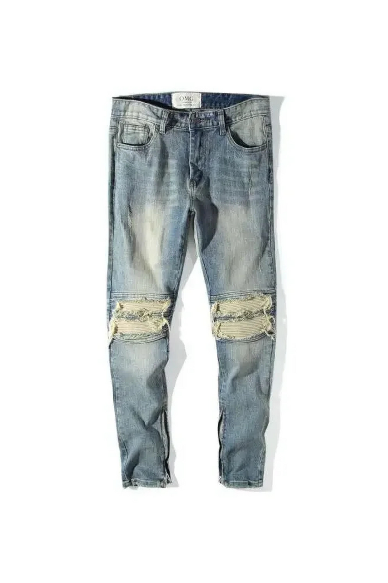 Pants Ripped Jeans for Men Motorcycle Tapered Torn