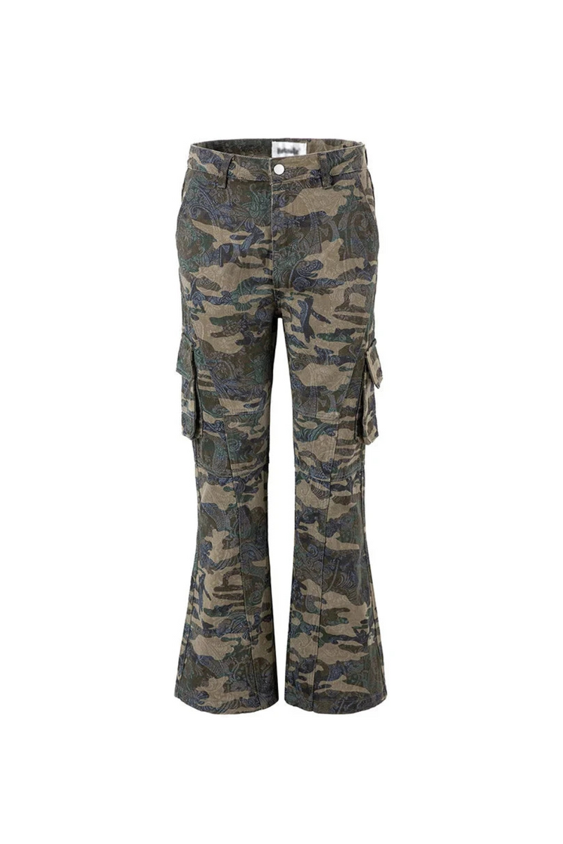 Camouflage Cargo Pants Men Pocket Spliced Safari Loose Flare Pants Men Trousers