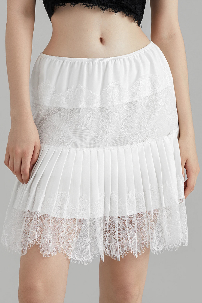 Women's Mini Skirts Mid-Rise Pleated Lace Skirts Spring Summer Casual Short Skirts