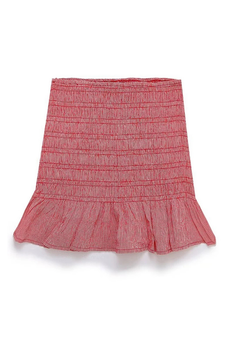 Women Sweet Red Plaid Mini Skirt Slim Elastic High Waist Chic Ruffles Hip Wrap Short Skirts