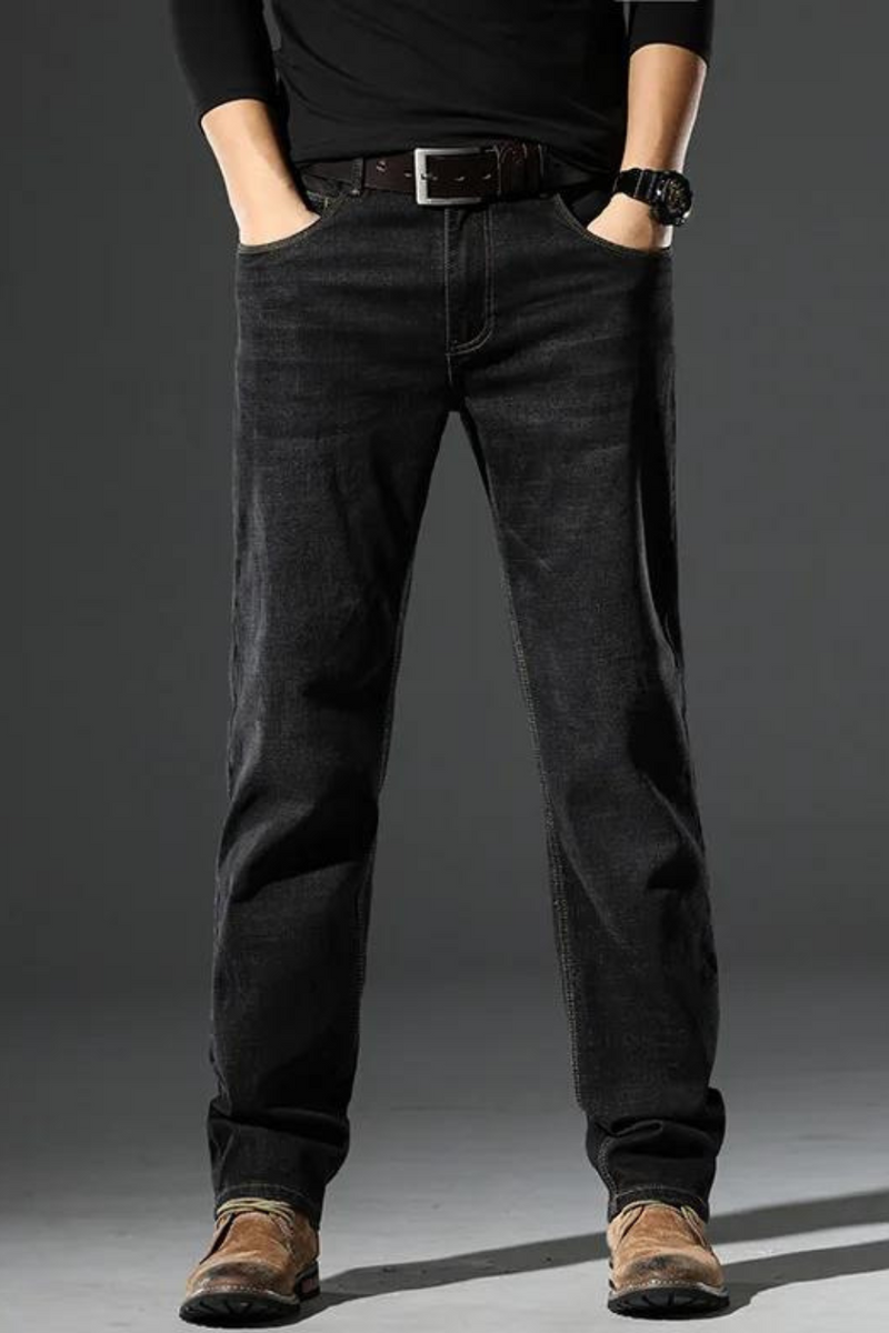 Spring and Autumn Men Mid Rise Straight Leg Jeans Elastic Business Casual Pants