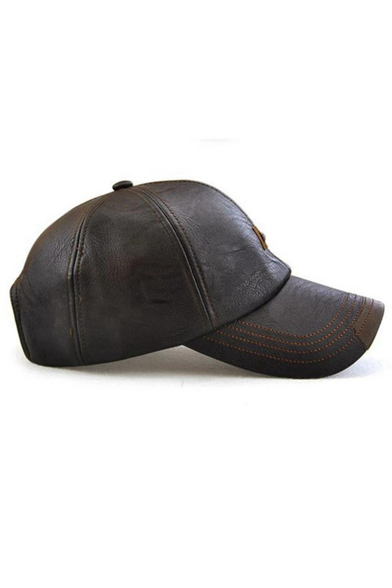 Leather Baseball Cap Hip Hop Casual Cap Men Adjustable Cap Dark Brown