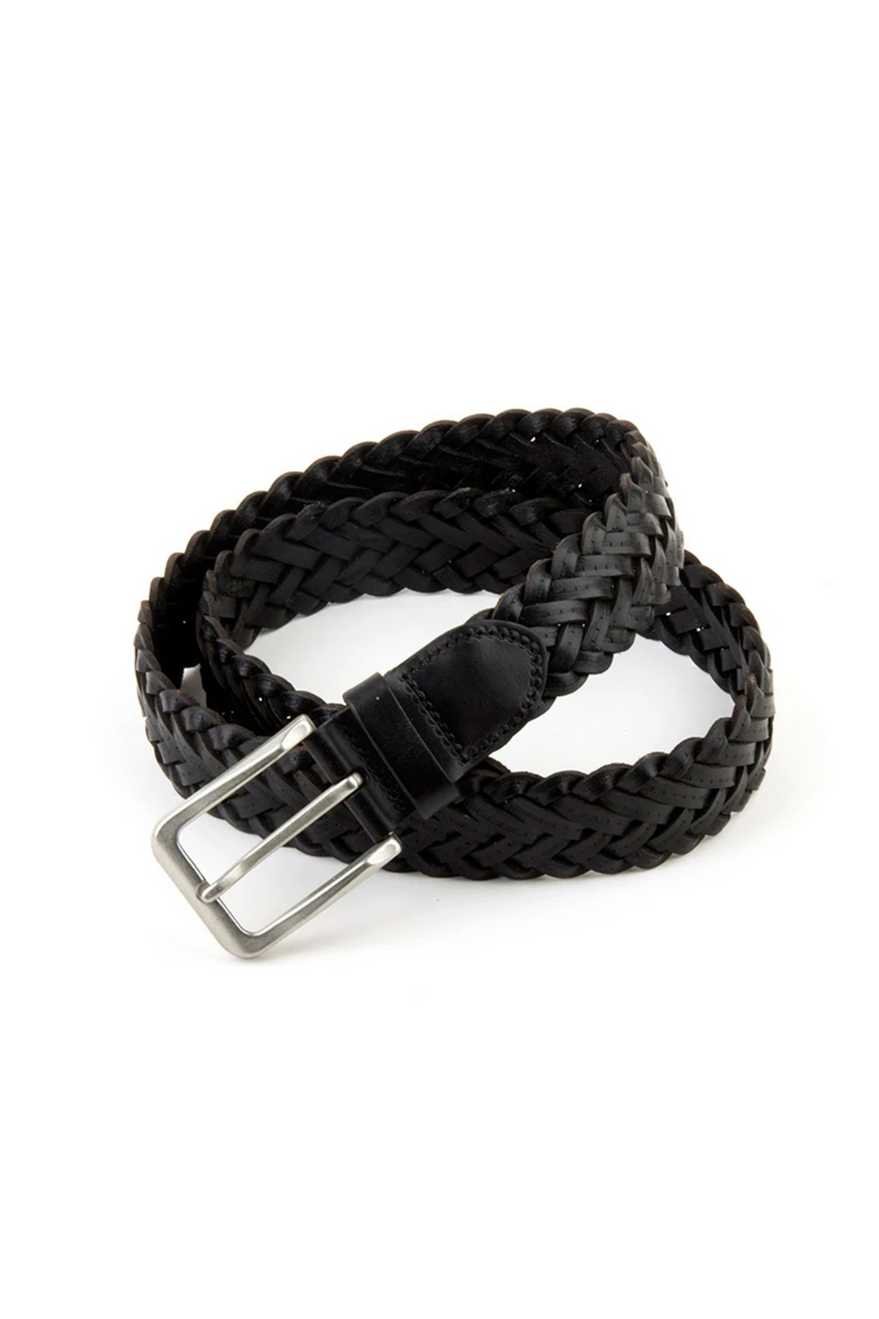 Braided Leather Men Belts Metal Square Buckle Male Woven Design Adjustable Belt