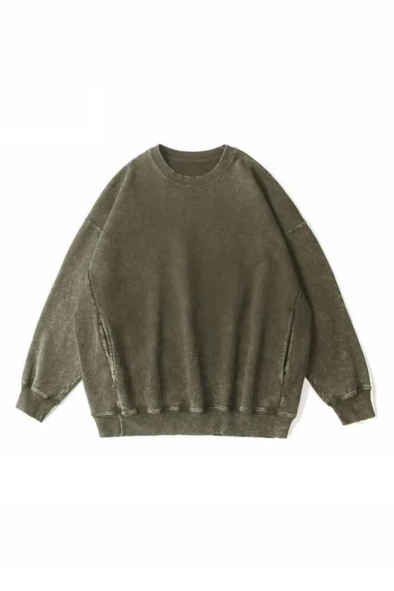 Panel Side Pocket Sweater for Men Autumn Retro Loose Casual Sweatshirt Clothing