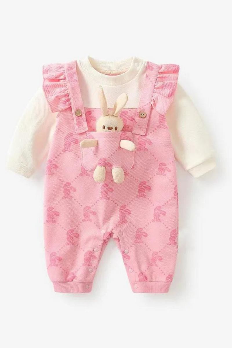 Newborn Baby Clothes Infant Girls Rompers Print Outfits Spring Autumn Jumpsuits with Rabbit