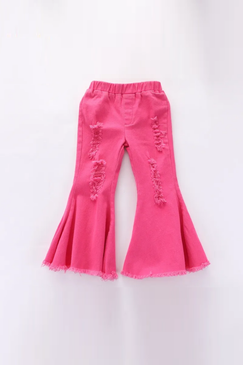 Baby Girl Princess Flares Jeans Pant Hot Pink Cotton Infant Toddler Child Denim Trousers Casual