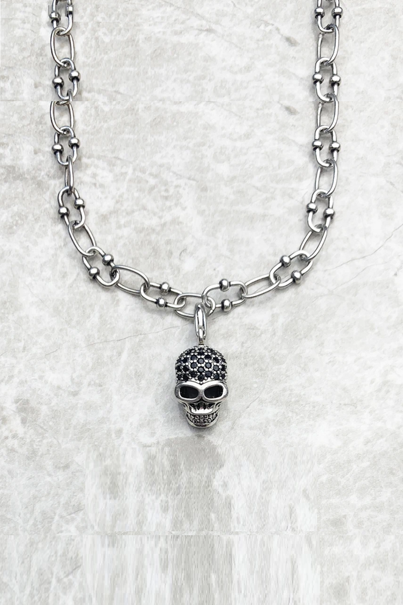 Skull Pave Charm Necklace Summer Jewelry Europe 925 Sterling Silver Gift