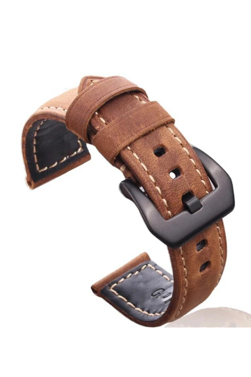 Leather Handmade Watchband Watch Band Strap With Silver Black Stainless Steel Pin Buckle