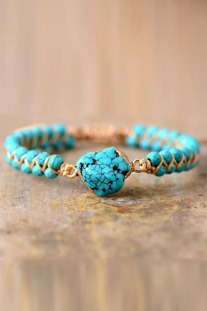 Ethnic Natural Turquoises Stone Charm Bracelet Braided Strand Friendship Healing Bracelet Femme Beads Jewelry