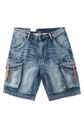 Retro straight wash denim shorts for men