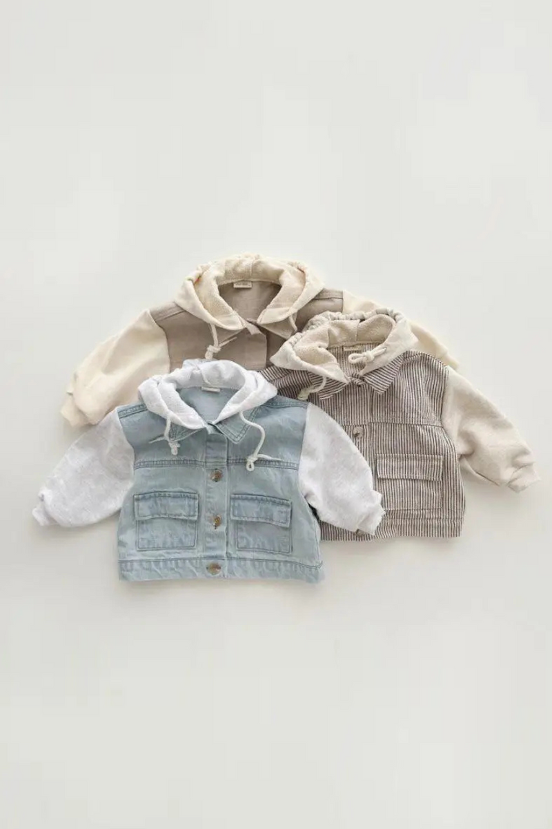 Autumn Baby Hooded Coat Children Casual Denim Coat Boys Hoodie Infant Girls Striped Outerwear Kids Clothes