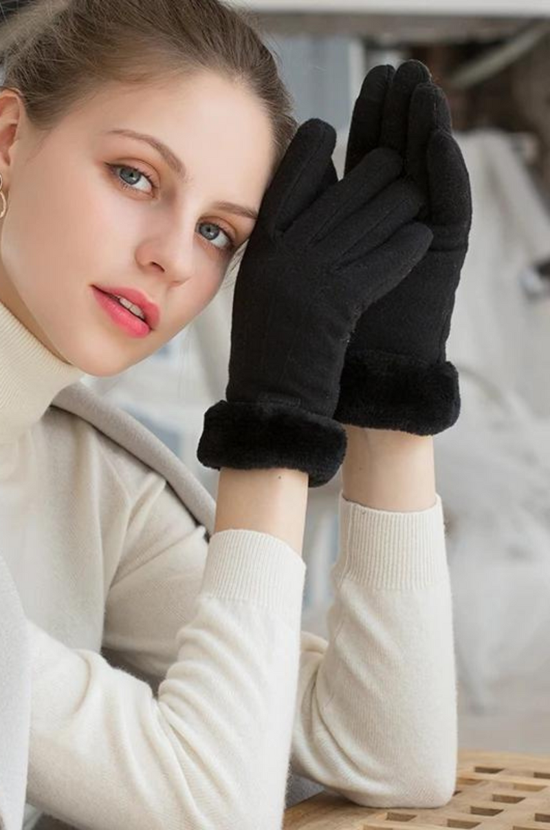 Winter Warm Women's Wool Gloves Touch Screen Thicken Windproof Mittens for Women Full Finger Gloves