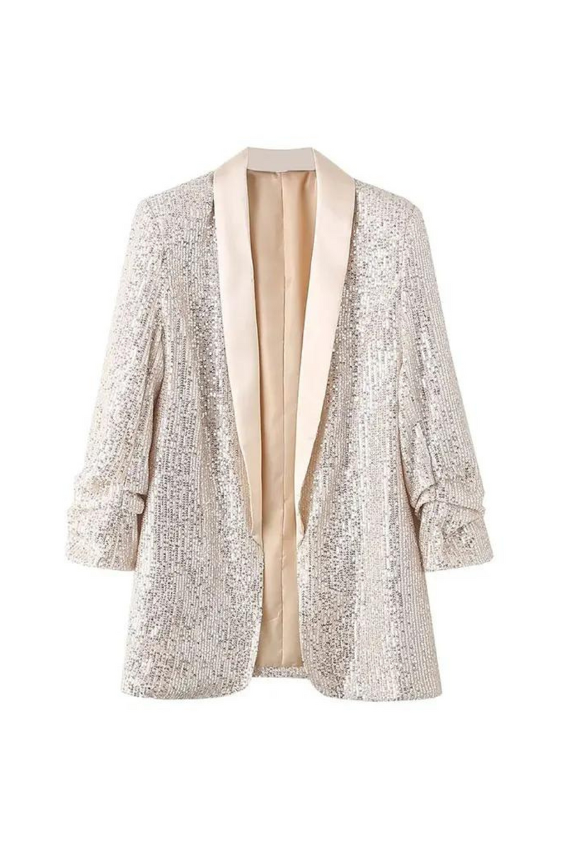 Women Coat Shiny Sequin Cardigan Open Stitch Long Sleeve Club Spring Autumn Blazer Jacket