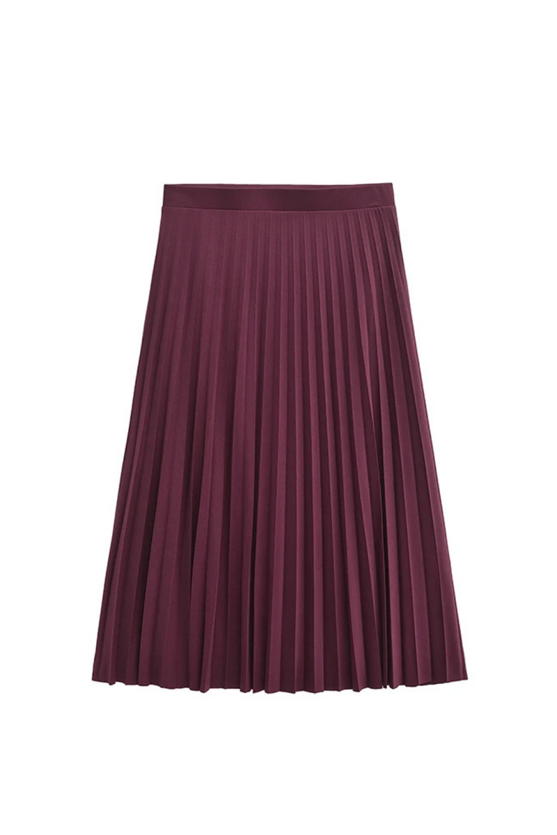 Women Waist Pleated Midi Skirt Office Wear Elegant