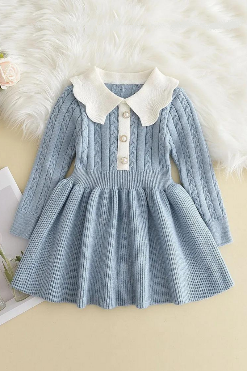 Winter Girls Knitting Wool Long Sleeve Dress Autumn Girls Baby Ruffle Knitted Princess Sweater Dress Casual Clothes